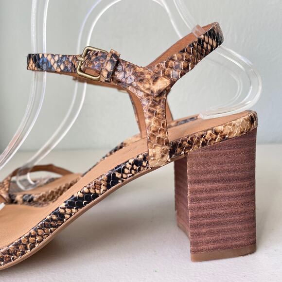 Madewell The Hollie Ankle Strap Sandal Snake Embossed Brown Leather Chunky Heel - Picture 4 of 13